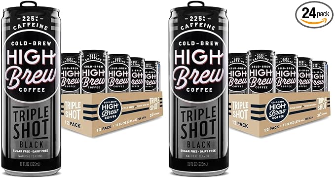 High Brew Coffee | Lightly Sweetened ColdBrewIcedCoffee with PureCaneSugar – 225 mg NaturalCaffeine, PatientlyBrewed, NeverHeated. Low-Acid, Ready-to-Drink -8 oz Can (Triple Shot Black) (Pack of 24)