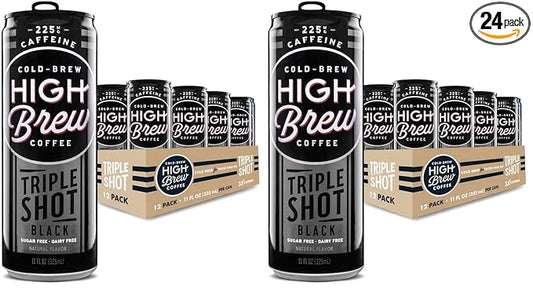High Brew Coffee | Lightly Sweetened ColdBrewIcedCoffee with PureCaneSugar – 225 mg NaturalCaffeine, PatientlyBrewed, NeverHeated. Low-Acid, Ready-to-Drink -8 oz Can (Triple Shot Black) (Pack of 24)