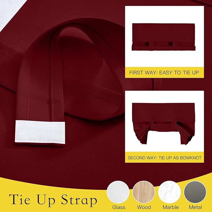 NICETOWN Blackout Door Curtain for Door Window - Privacy Thermal Insulated Tricia/Front/Patio French Window Covering Tie Up Shade for Christmas, W34 x L48 inch Long, 1 Panel, Burgundy Red
