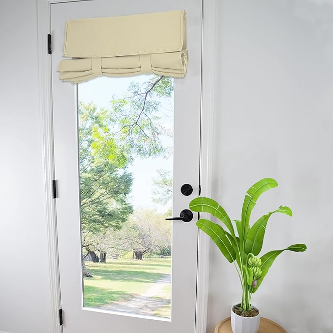 WdFour Small French Door Curtains with Silky Feel Thermal Insulated Noise Reducing Blackout Curtains for Glass Door Office (30W x 70L, 1 Panel, Beige)