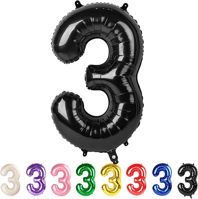 Numbers 3 Balloons Black Party Decorations for Girl Boys, 40 In Big Three Balloons for Engagement, Wedding, Celebration Party, Graduations, Photo Shoot