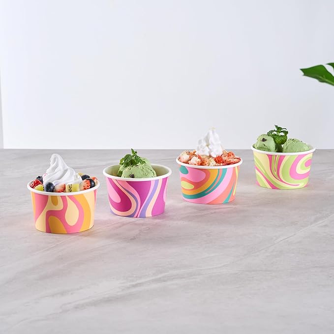 Coppetta 8 Ounce Dessert Cups, 50 Greaseproof Ice Cream Cups - Lids Sold Separately, For Hot And Cold Foods, Midnight Groove Paper Yogurt Bowls, Disposable, Sturdy - Restaurantware
