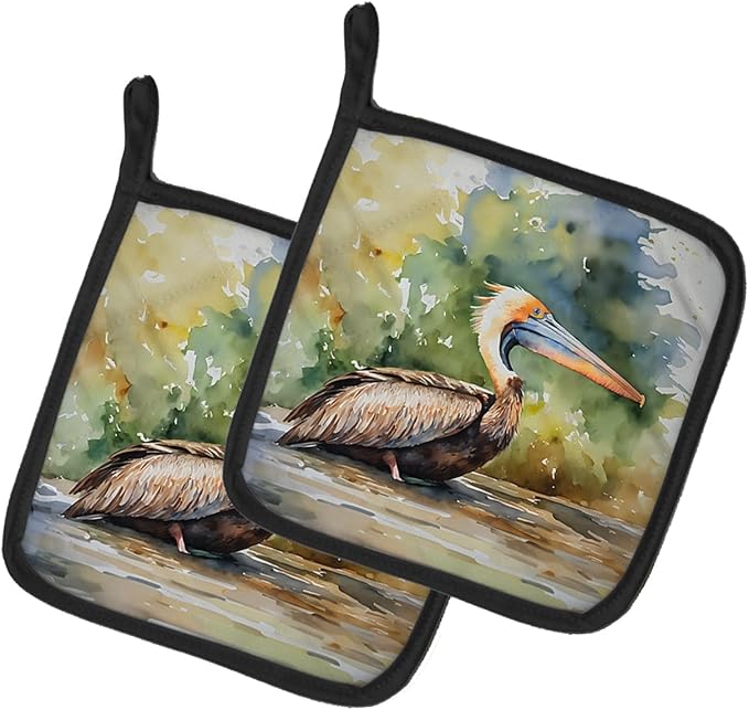 Caroline's Treasures Pelican Pair of Pot Holders Kitchen Heat Resistant Pot Holders Sets Oven Hot Pads for Cooking Baking BBQ, 7 1/2 x 7 1/2