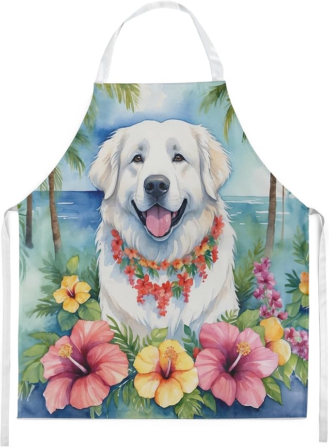 Caroline's Treasures Great Pyrenees Luau Apron Cooking Kitchen Server Baking Crafts Gardening for Adult Women Men, Unisex, Large, Multicolor