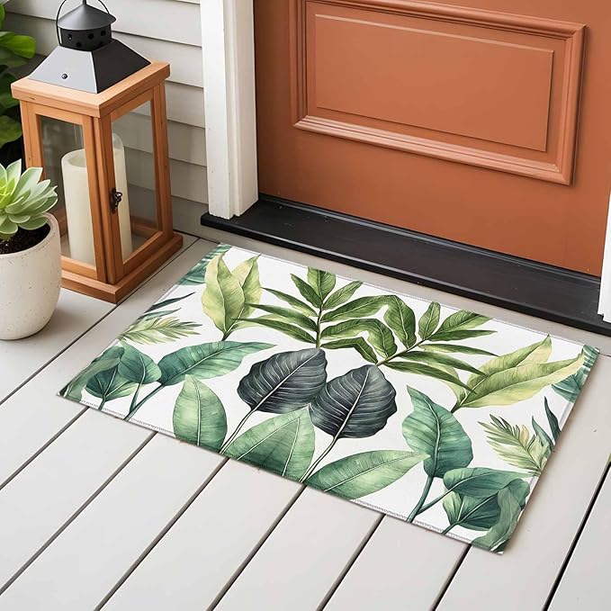 Area Rug 2x3ft, Summer Green Tropical Palm Leaves Washable Rugs for Living Room Bedroom, Watercolor Plant Soft Non-Slip Area Rugs Rectangle Floor Carpet for Dining Room