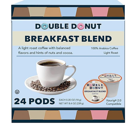Double Donut Coffee Breakfast Blend Fresh Medium Roast Coffee SingleServe Pods for Keurig K Cup Brewer Machines 24 Capsules per Box