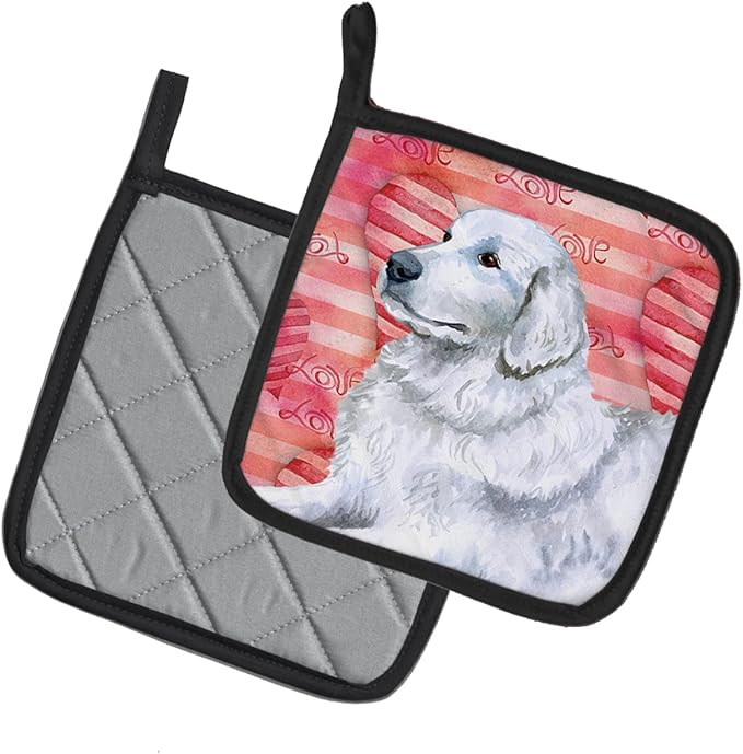 Caroline's Treasures BB9762PTHD Maremma Sheepdog Love Pair of Pot Holders, Red Kitchen Heat Resistant Pot Holders Sets Oven Hot Pads for Cooking Baking BBQ, 7 1/2 x 7 1/2