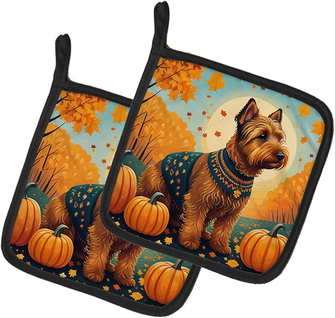 Caroline's Treasures DAC1079PTHD Welsh Terrier Fall Pair of Pot Holders Kitchen Heat Resistant Pot Holders Sets Oven Hot Pads for Cooking Baking BBQ, 7 1/2 x 7 1/2