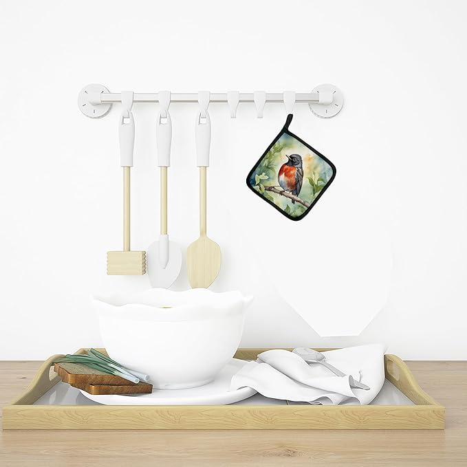 Caroline's Treasures Wisconsin American Robin Pair of Pot Holders Kitchen Heat Resistant Pot Holders Sets Oven Hot Pads for Cooking Baking BBQ, 7 1/2 x 7 1/2
