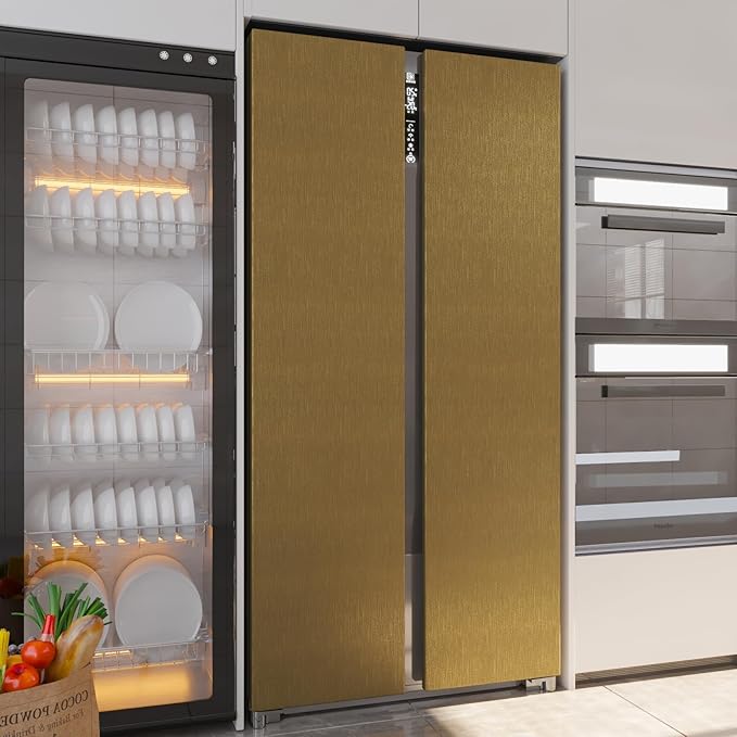 Brass Color Matte Gold Contact Paper 15.7 x 78.7 Inches Peel and Stick Vinyl Self Adhesive Waterproof Wallpaper for Kitchen Cabinet Countertop Dishwasher Appliances Wrap Fridge Cover