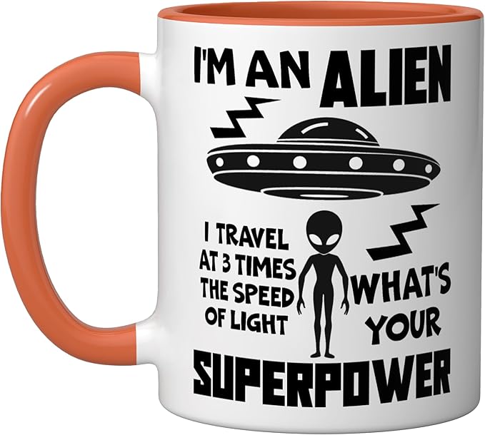 I'm An Alien Silhouette First Contact Space Apparel Ceramic Mug, Orange/White