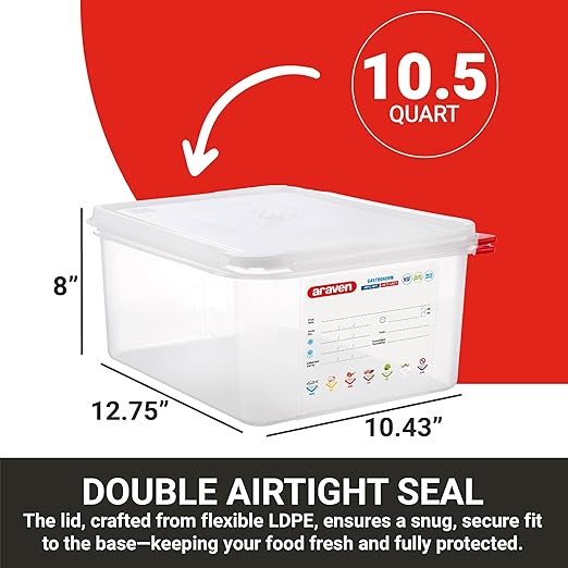 Araven Airtight Container, Food Pan with Lid for Storage in Kitchen and Restaurant, 10.5 Qt, 1 Count, Clear
