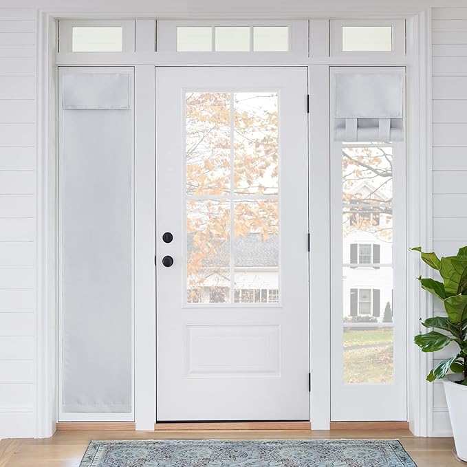 RYB HOME Blackout French Door Curtain - Privacy Thermal Insulated Window Shades for Patio Kitchen Front Entry Back Door Glass Window, Self Adhesive No Drill, 1 Panel, 12" W x 69" L, Greyish White