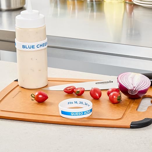 Restaurantware Silicone Squeeze Bottle Band 10 Count 2.75 Inch Dishwasher Safe Condiment Identification Band, Blue Cheese White Non-Slip Label Band for Condiment Labeling at Restaurants, Food Trucks