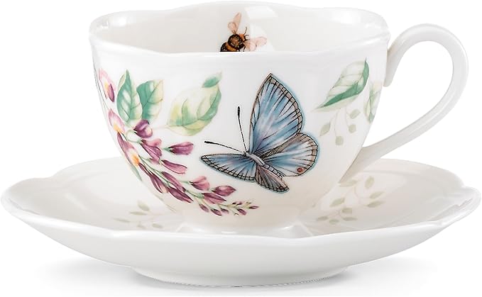Lenox Porcelain Meadow Cup and Saucer, 1.3 LB, Blue Butterfly (Pack of 12)