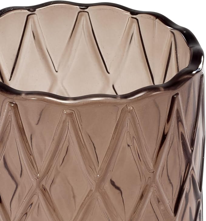 Nicole Miller – Tumbler, Embossed Glass with Scalloped Edge, Trellis Home Decor – Perfect for Holding Toothbrushes and Bathroom Essentials (Bijou Brown)