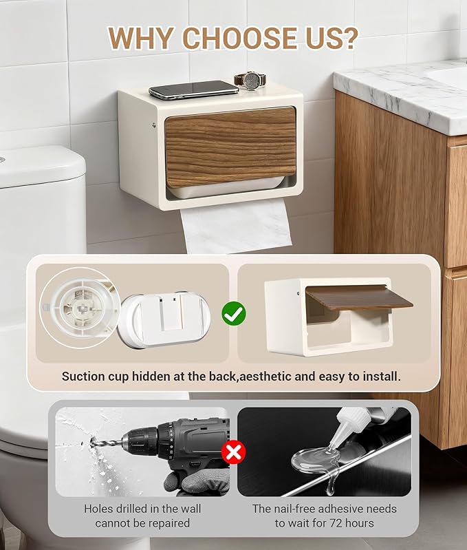 DPB Paper Towel Dispenser Wall Mount, No Drilling Required, Bathroom Paper Towel Holder with Lid, for Home and Commercial, Bathroom Kitchen (White)