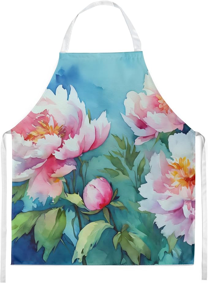 Caroline's Treasures Peonies in Watercolor Apron Cooking Kitchen Server Baking Crafts Gardening for Adult Women Men, Unisex, Large, Multicolor