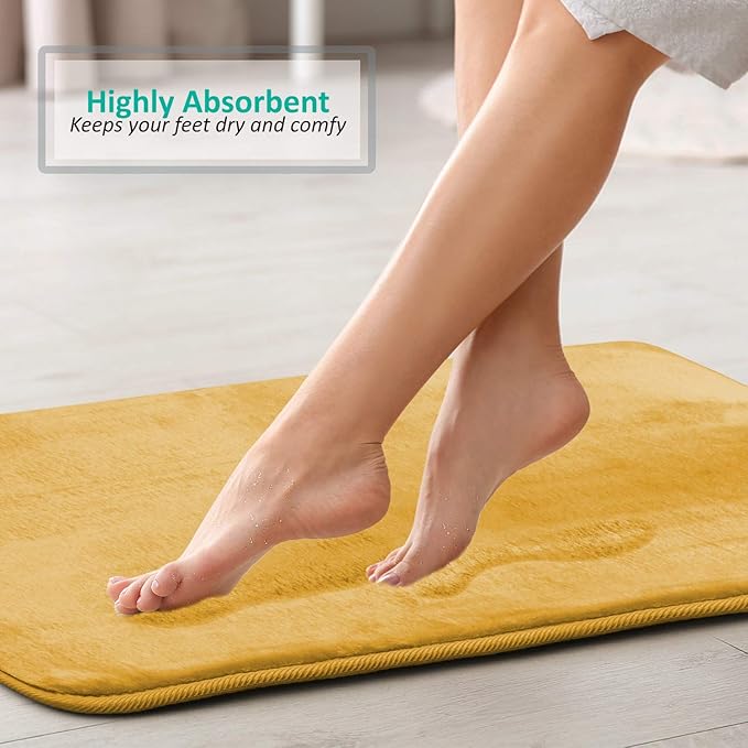 Clara Clark Bathroom Rug Set, 3 Piece Velvet Memory Foam Bath Mats with Non-Slip PVC Backing, Gold
