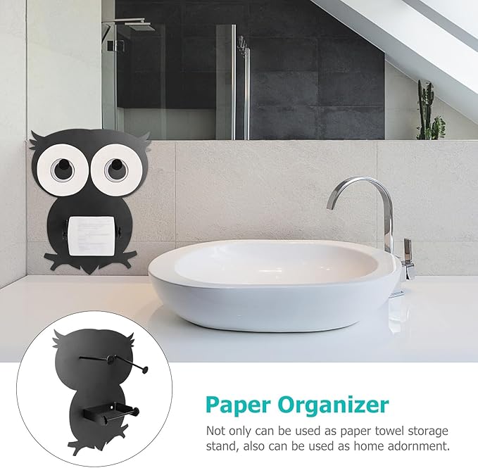 Ipetboom Owl Shaped Paper Towel Holder Tissue Stand Bathroom Storage Rack for Home Kitchen Office Elegant Decor Space-Saving Design Easy Access Tissue Organizer