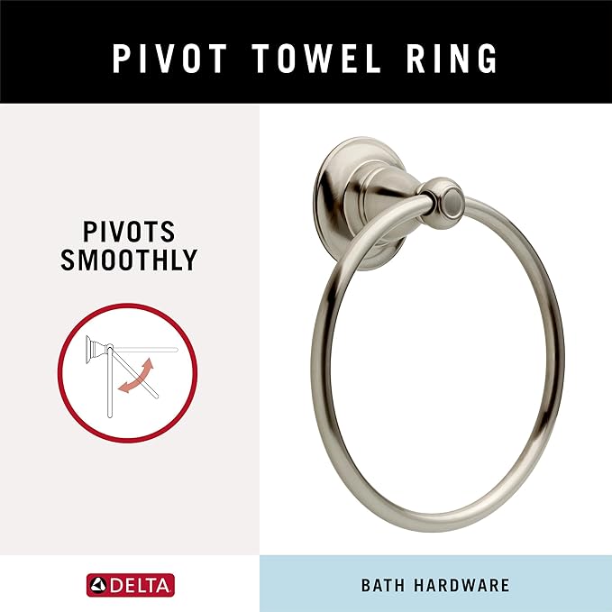 Delta Porter (1-Pack) Hand Towel Holder SpotShield Brushed Nickel Towel Racks for Bathroom Wall Round Towel Ring Holder for Bath Towel Hanger for Kitchen, Bathroom Accessories PTR46-BN