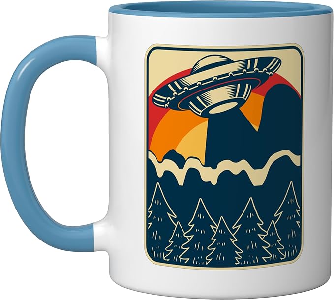 Ufo Alien Vintage Retro Ceramic Mug, Blue/White