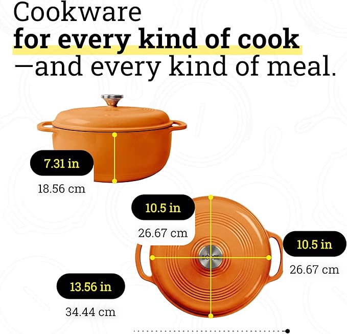 Lodge Essential Enamel Cast Iron Dutch Oven - Perfect for Bread Baking, Braising, Marinating & Slow Cooking - Features Moisture-Sealing Lid & Dual Handles - Kitchen Essentials - 6 Quarts - Apricot