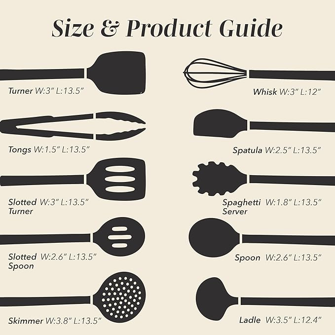 COOK WITH COLOR Silicone Cooking Utensils, Kitchen Utensil Set, Easy to Clean Silicone Kitchen Utensils, Cooking Utensils for Nonstick Cookware, Kitchen Gadgets Set, 10 Pieces, Black