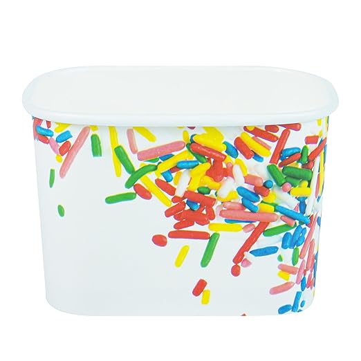 Restaurantware Paper Cups 200 Count 12 Ounce Square Disposable Ice Cream Containers, Leak-Resistant Paper Dessert To Go Cups, Hot And Cold Food, Durable Classic Sprinkles Design