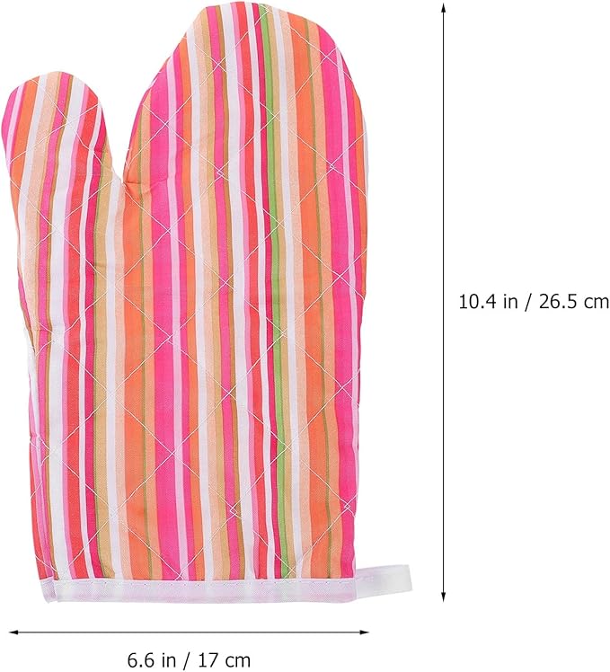 Heat Resistant Oven Mitt 26Cm Thickened Baking Glove with Colorful Stripe Pattern, Anti-Scald Grill Glove for Kitchen Cooking and Barbecue, Single Piece