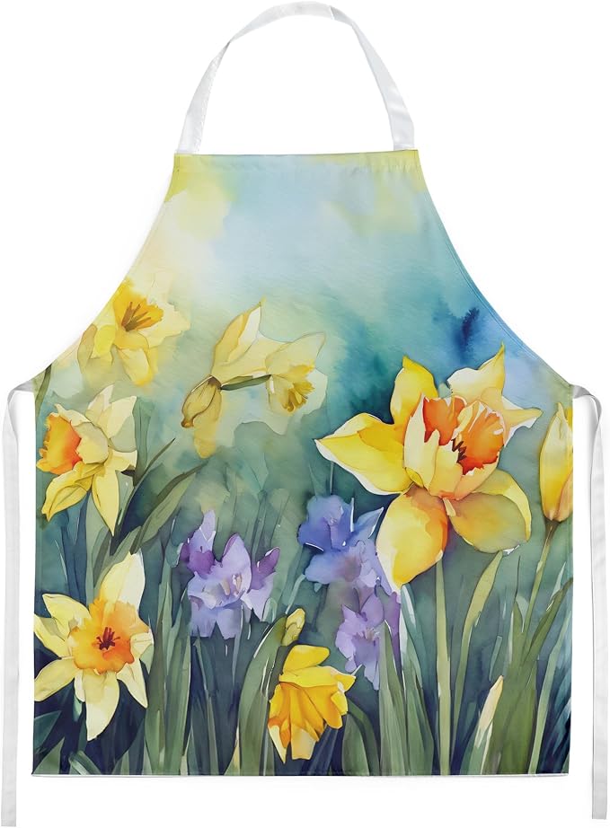 Caroline's Treasures Daffodils in Watercolor Apron Cooking Kitchen Server Baking Crafts Gardening for Adult Women Men, Unisex, Large, Multicolor