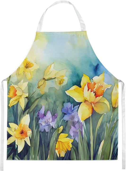 Caroline's Treasures Daffodils in Watercolor Apron Cooking Kitchen Server Baking Crafts Gardening for Adult Women Men, Unisex, Large, Multicolor