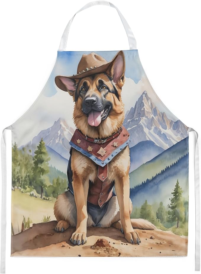 Caroline's Treasures German Shepherd Cowboy Welcome Apron Cooking Kitchen Server Baking Crafts Gardening for Adult Women Men, Unisex, Large, Multicolor