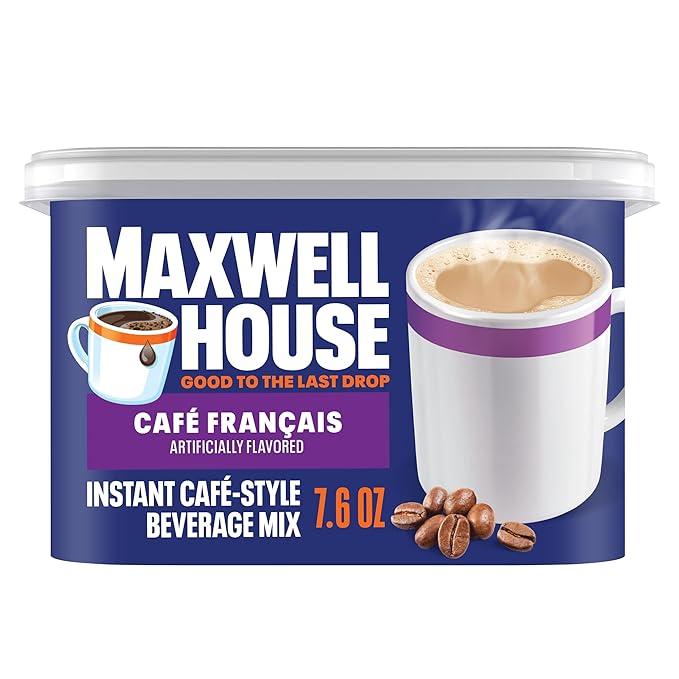 Maxwell House Instant Cafe-Style Beverage Mix, Easy to Prepare, 1 Canister, for Quick Morning Coffee or Afternoon Treat, Cafe Francais, Kosher Dairy, 7.6 oz (Packaging May Vary)