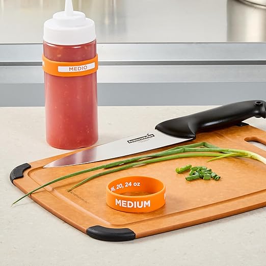 Restaurantware Silicone Squeeze Bottle Band 10 Count 2.75 Inch Dishwasher Safe Condiment Identification Band, Medium Orange Non-Slip Label Band for Condiment Labeling at Restaurants, Food Trucks