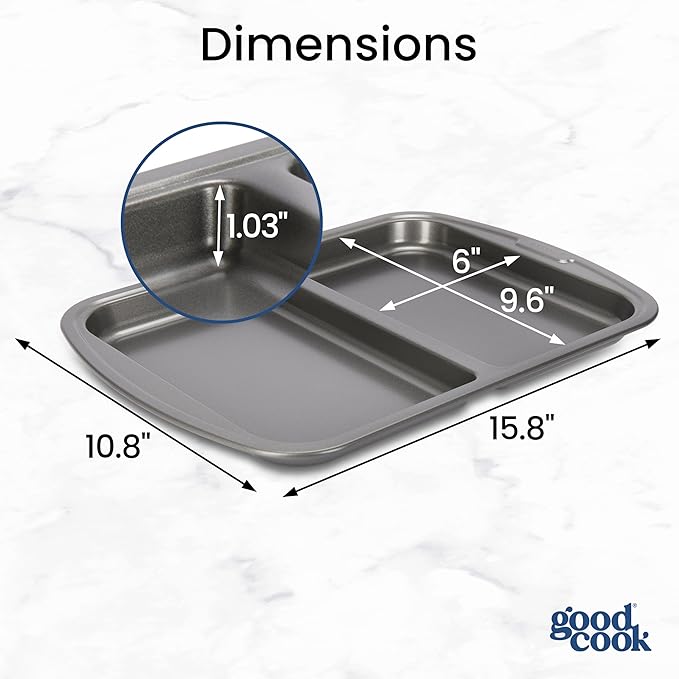 GoodCook Everyday Divided Sheet Pan 1-Inch Deep 2-Section Non-Stick Scratch-Resistant Carbon Steel Construction for Meal Prepping & Sheet Pan Dinners, 11x16-Inch, Gray