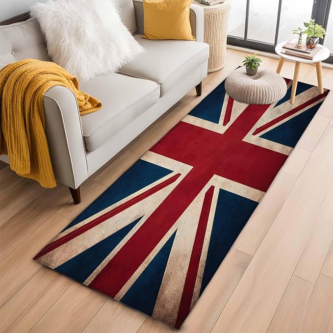 Runner Rug for Bedroom Hallway, Vintage Union Jack Flag Kitchen Runner Rugs Area Rug 2x6ft, Reerto Flags of The United Kingdom Washable Soft Floor Carpet for Entryway Stair