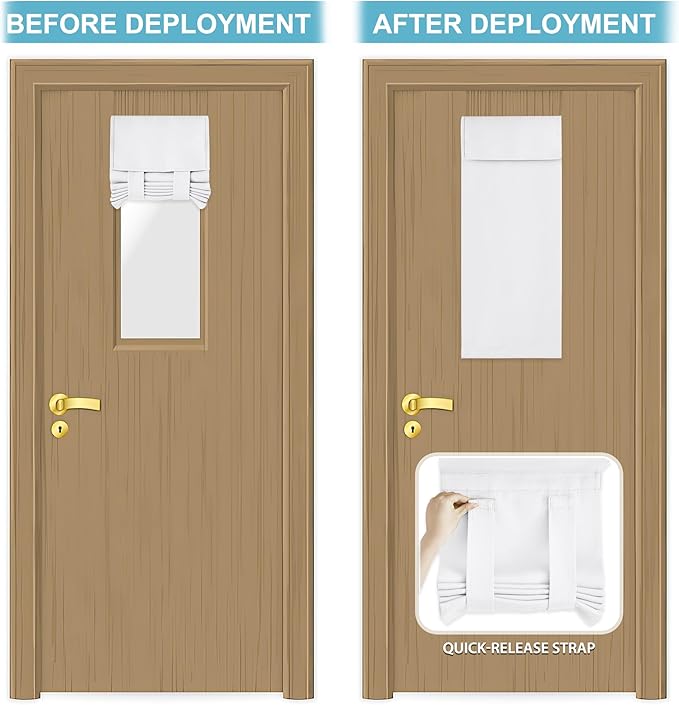 RYB HOME Classroom Door Window Cover, Shades for Classroom Windows and Doors Cover Lockdown Shades, Room Darkening Design Blocks Views, W 12 x L 30, 1 Panel, Pure White