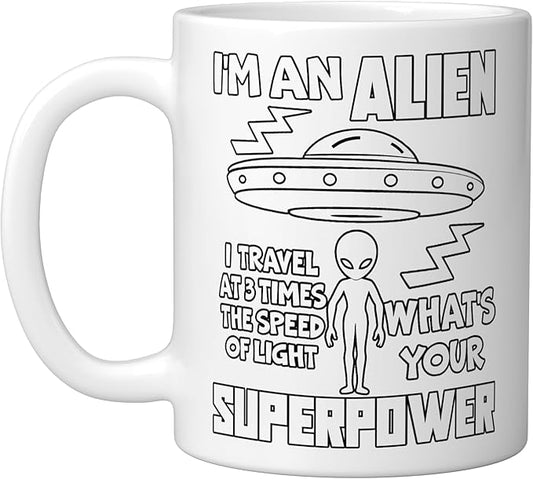 I'm An Alien Silhouette First Contact Space Apparel Ceramic Mug, White