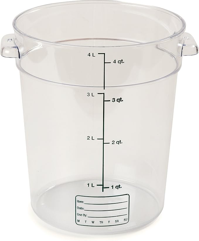 Carlisle FoodService Products Storplus Round Food Storage Container with Stackable Design for Catering, Buffets, Restaurants, Polycarbonate (Pc), 4 Quart, Clear (Pack of 2)