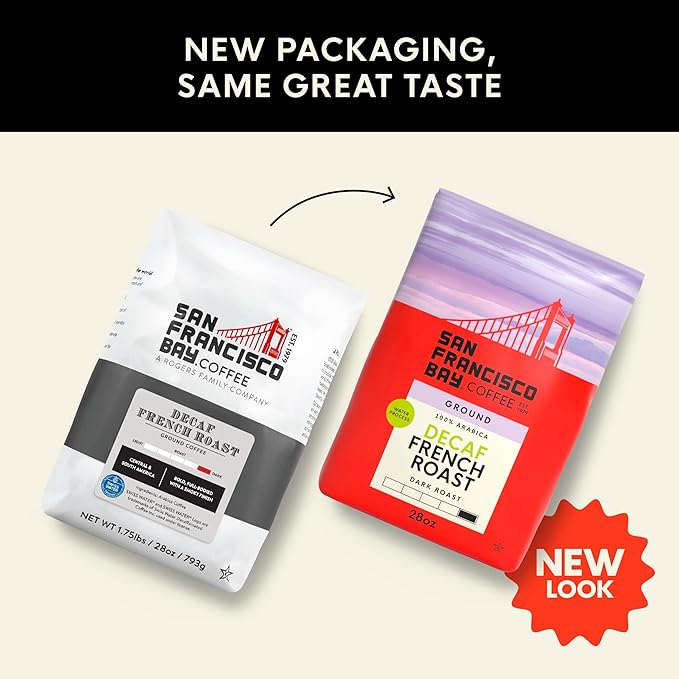 San Francisco Bay Decaf Ground Coffee, Decaf French Roast (28 oz Bag), Dark Roast Coffee, Swiss Water Process