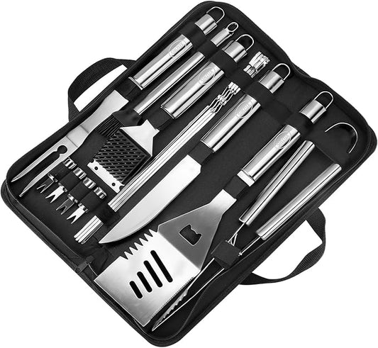 15PCS Stainless Steel BBQ Grill Accessories Set, Dad Gifts for Fathers Day Grilling Gifts, Portable Practical Grill Tool Utensils Kit with Storage Bag for Outdoor Grill Camping Backyard Cooking
