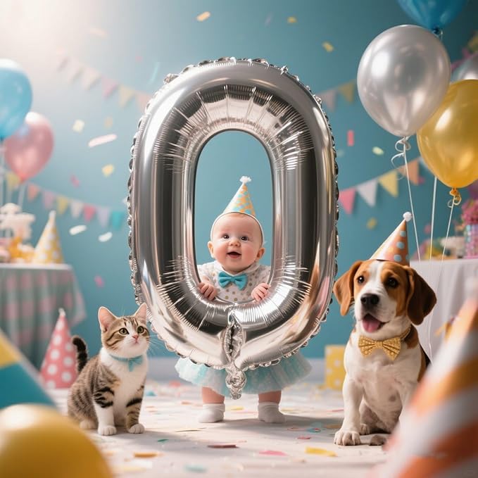 Balloon Zero Numbers 40 Inch Big 0 Silver Balloon Numbers for Birthday Decoration, Baloon for 10 20 30 40 100 2026 Graduation Decor Wedding Anniversaries Party