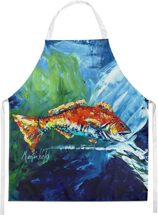 Caroline's Treasures Break Through Red Fish Apron Cooking Kitchen Server Baking Crafts Gardening for Adult Women Men, Unisex, Large, Multicolor