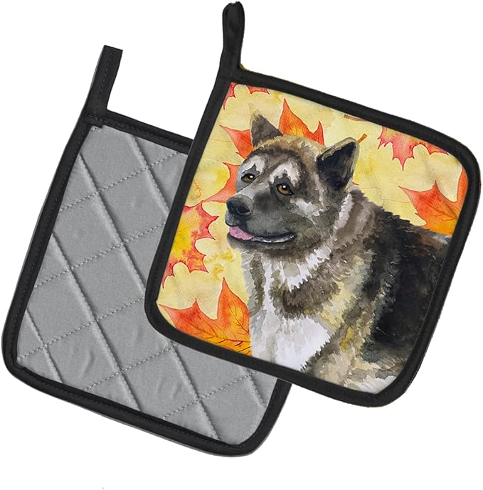 Caroline's Treasures BB9930PTHD American Akita Fall Pair of Pot Holders, Yellow Kitchen Heat Resistant Pot Holders Sets Oven Hot Pads for Cooking Baking BBQ, 7 1/2 x 7 1/2