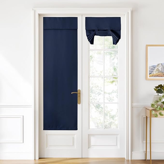 NICETOWN Blackout Door Curtain for Windows, Self Adhesive Thermal Insulated Privacy French Front Door Shade for Indoor Glass Window Kitchen and Patio, 22 x 72 Inches Long, 1 Panel, Navy
