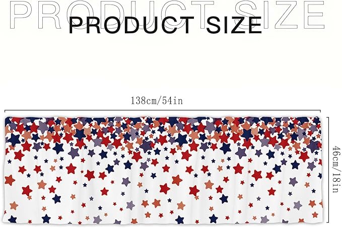 54x18Inch Star Print Topper Curtains Red Blue White Independence Day 4th of July Semi Sheer Window Treatment Bedroom Kitchen Patriotic Decor Rod Pocket Short Voile Valance Drapes