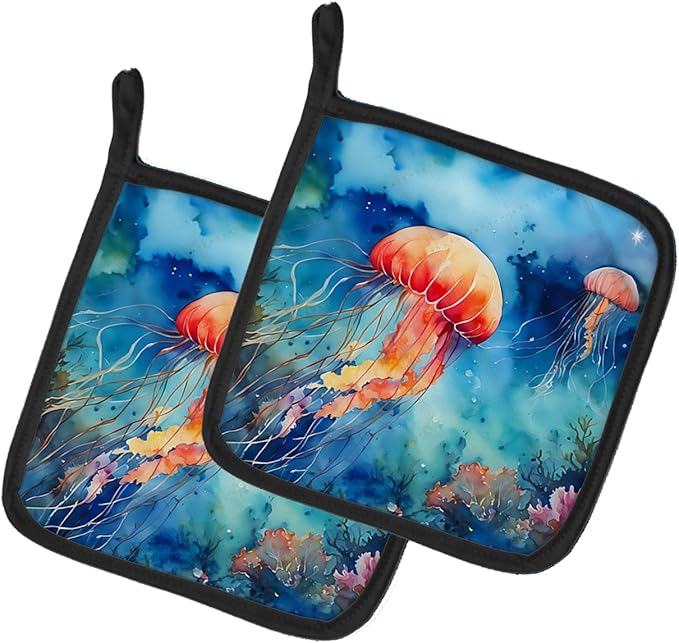 Caroline's Treasures Jellyfish Pair of Pot Holders Kitchen Heat Resistant Pot Holders Sets Oven Hot Pads for Cooking Baking BBQ, 7 1/2 x 7 1/2