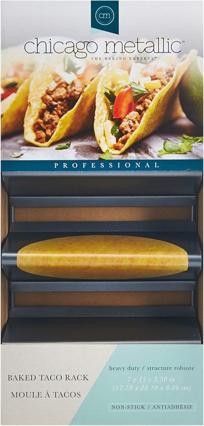 Chicago Metallic Professional 6-Shell Baked Taco Rack. Pefect for baking, filling and serving, 15-Inch-by-7-Inch, Grey