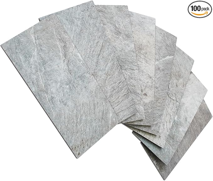 AULIGET 100 Piece Mountain Rock Peel and Stick Backsplash Wall Tiles, 3" x 6" PVC Faux Stone Stick on Tiles for Backsplash Kitchen, Bathroom, Laundry Room, Camper, Fireplace